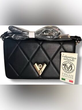 NWT Valentino Orlandi V-2003G Quilted Crossbody/Shoulder Bag Black & Gunmetal